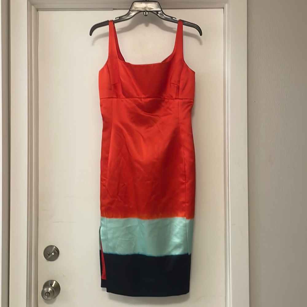 Kate Spade Madison Ave Red and Blue Colorblock Midi Dress